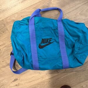 Vintage Nike Teal Duffel Bag with Purple Straps